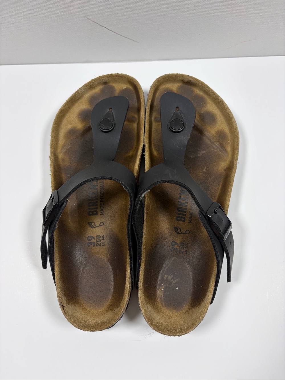 Birkenstock Black Gizeh Thong Sandals with Brown Footbed